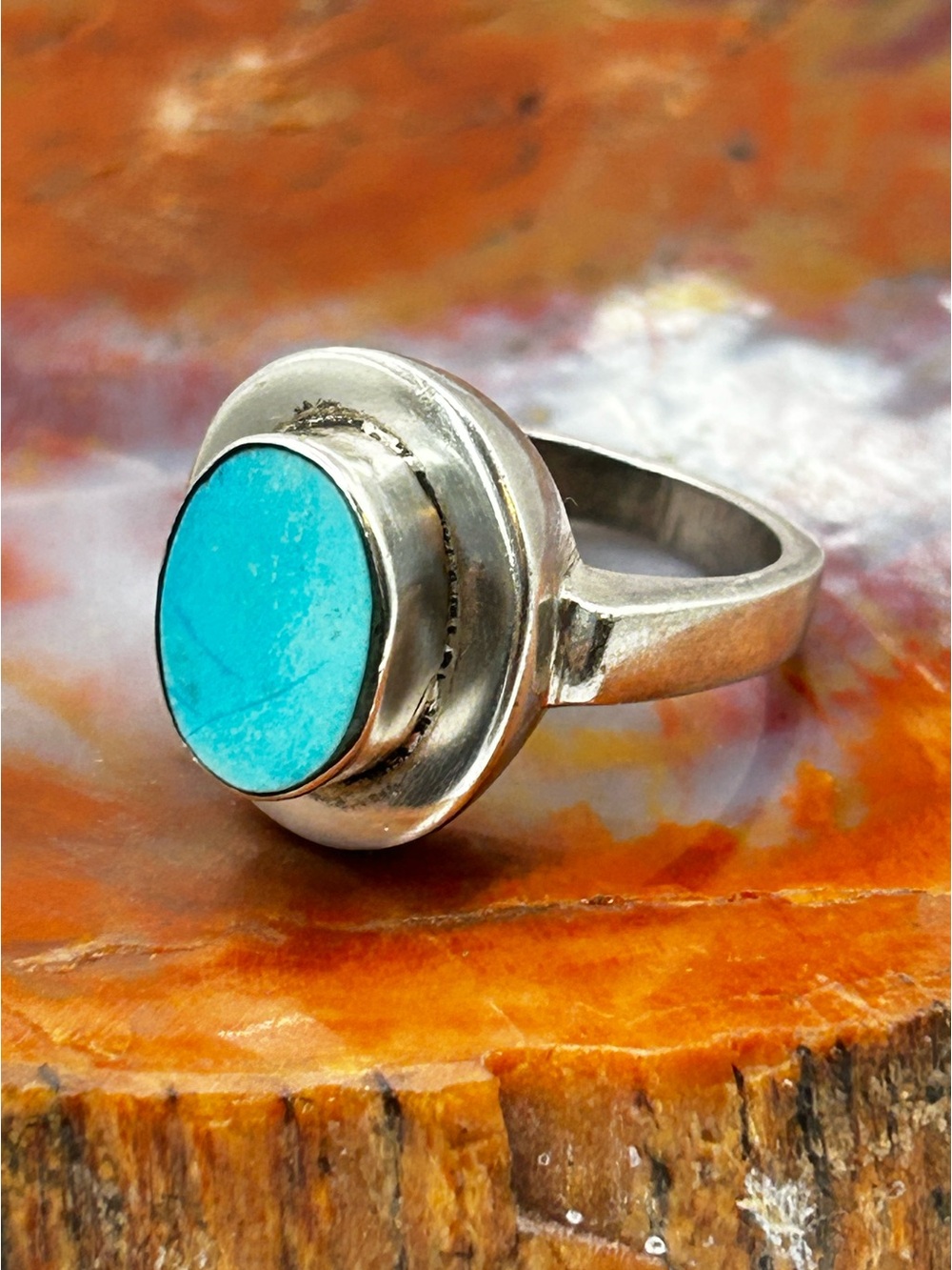 Contemporary Sterling Silver Turquoise Ring - Size 7